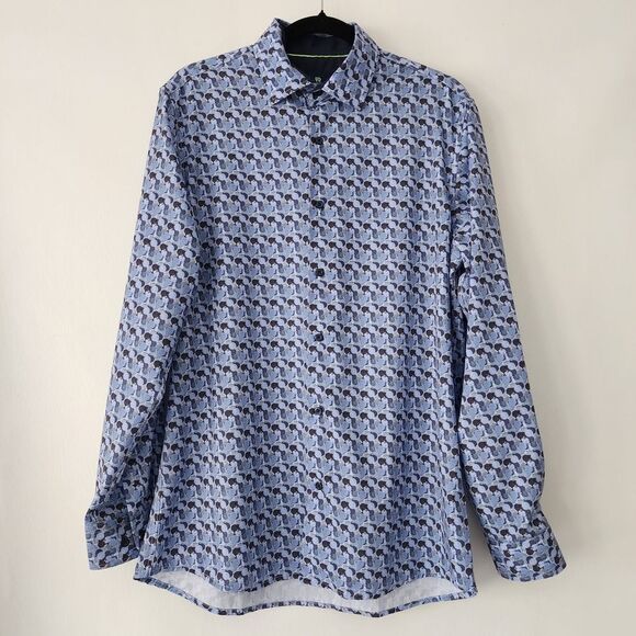 Tom Baine Performance Slim Fit Blue Circle‎ geometric long sleeve button front L - Picture 1 of 6